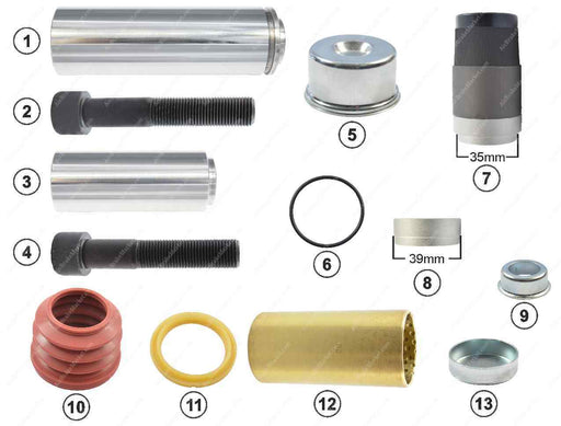 GK81075 Guide pin and seal kit SB6, SB7, SN6, SN7 Knorr-Bremse Caliper K067417K50, K048434K62, 3434382000, 2292232